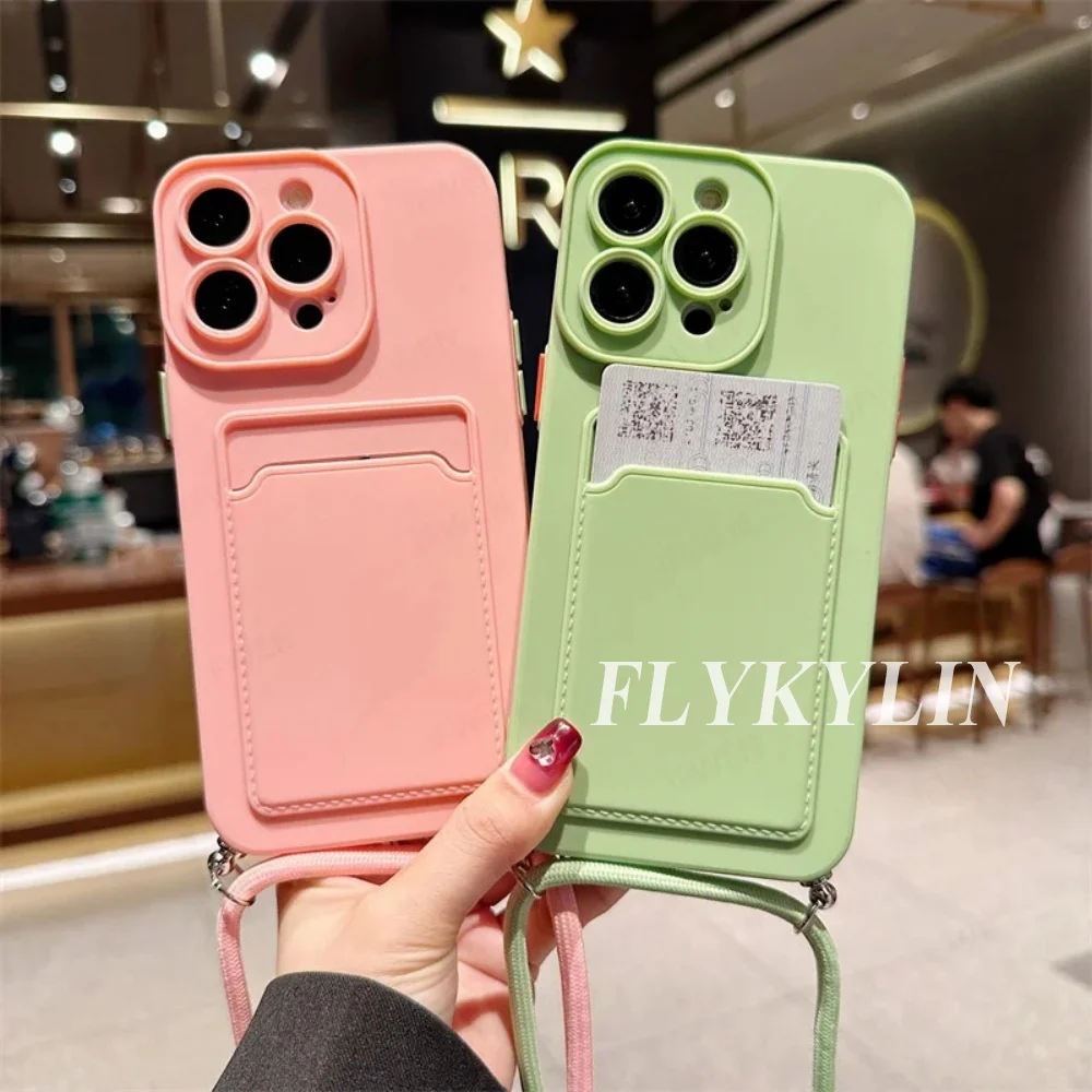 Corda plana cor sólida saco de cartão caso do telefone para xiaomi 15t pro para xiaomi 15t pendurado corda silicone macio