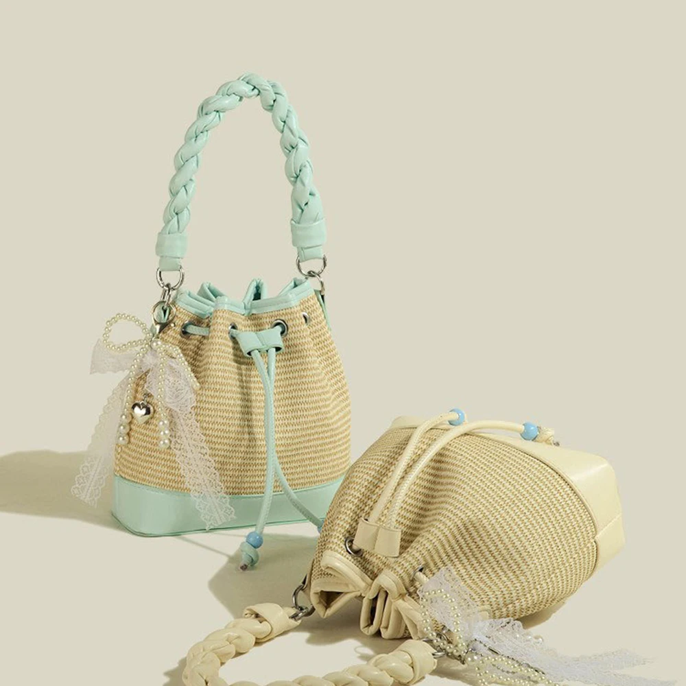 

Woven Bucket Crossbody Bag Patchwork Tote Color Block Underarm Purse Minimalist Style Niche Design Pack Women Daily Commute