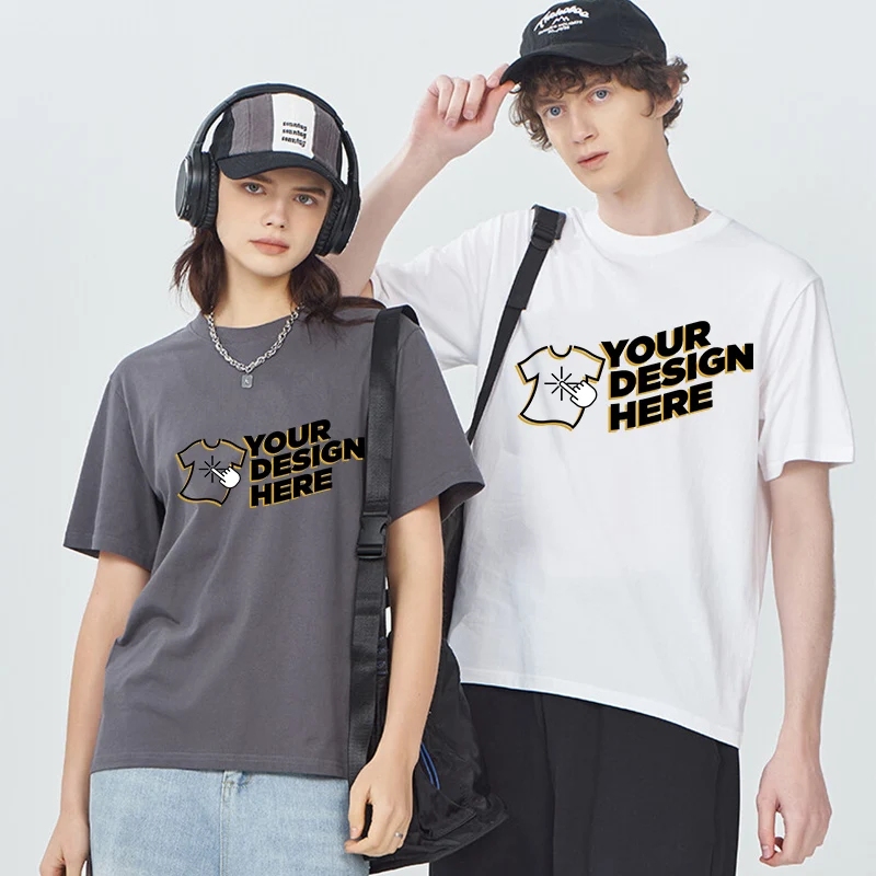 DIY logo Tops & Tees Men\'s T-shirt Short Sleeve T Shirt 100% Combed Cotton 180gsm Unisex Thread neckline Double needle cuff