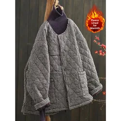 Thickened round Neck Casual Cotton Jacket Warm Quilted Women's Winter Coat Large Size Artistic Style Commute Fashion