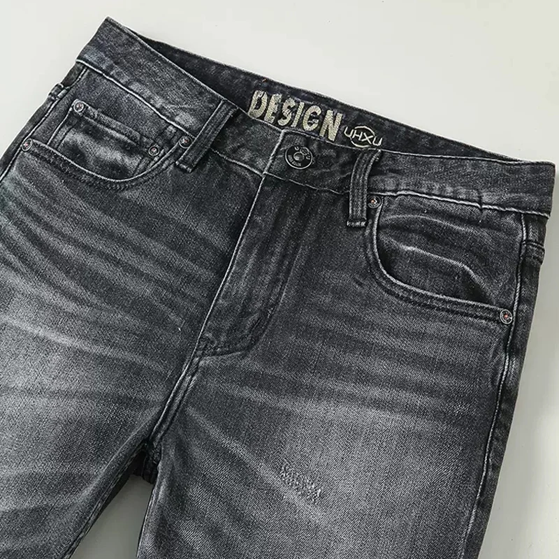 Fashion Designer Men Jeans High Quality Retro Black Gray Elastic Slim Fit Ripped Jeans Men Trousers Vintage Denim Pants Hombre