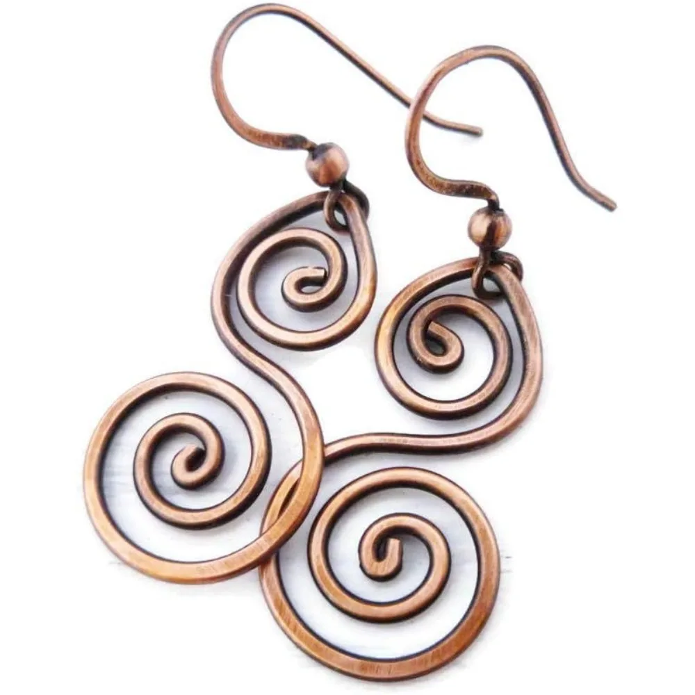 

Handcrafted Antiqued Copper Double Spiral Earrings Medium Drop