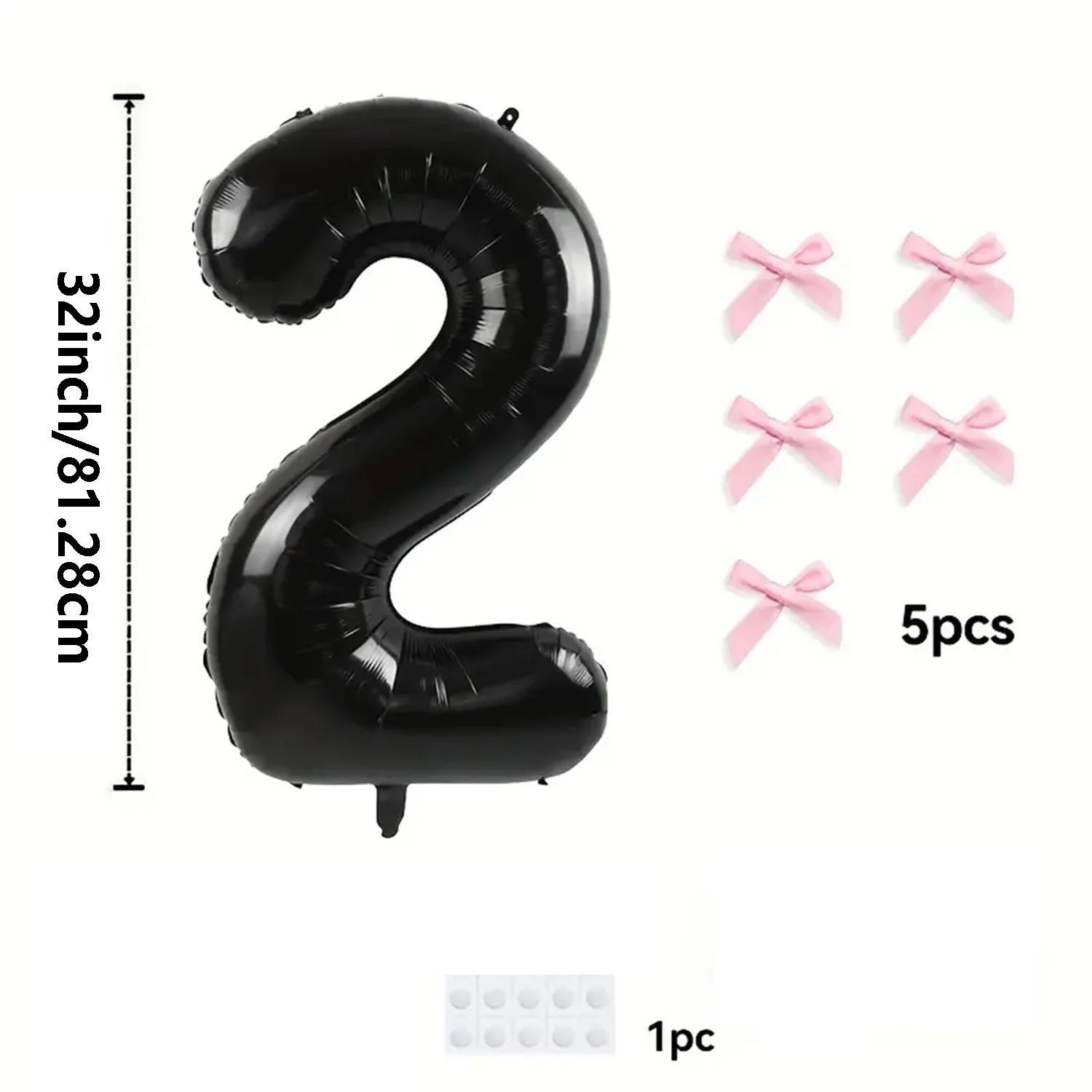 7 sztuk 32-calowych czarnych cyfrowych balonów z folii aluminiowej z różowymi kokardkami, odpowiednich do dekoracji urodzinowych i rocznicowych — zdjęcie 7