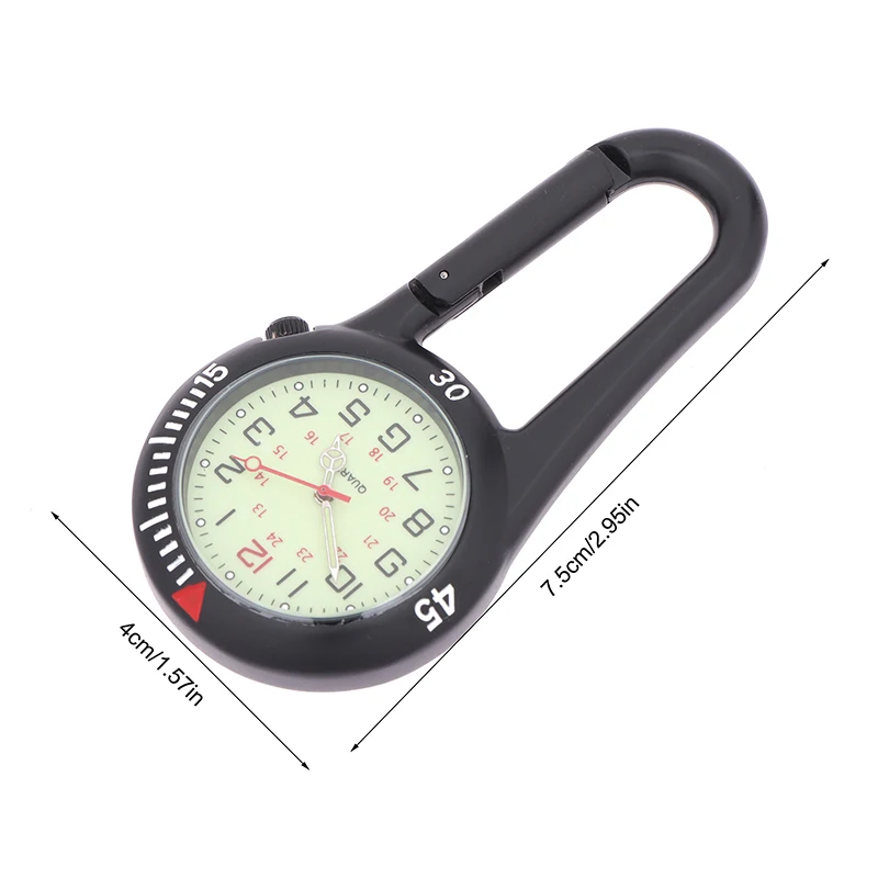 Outdoor Mini Leuchtende Uhr Runden Zifferblatt Arabische Zahlen Quarz Analog Clip Karabiner Haken Uhr Schlüsselring Clip Fob Taschenuhren