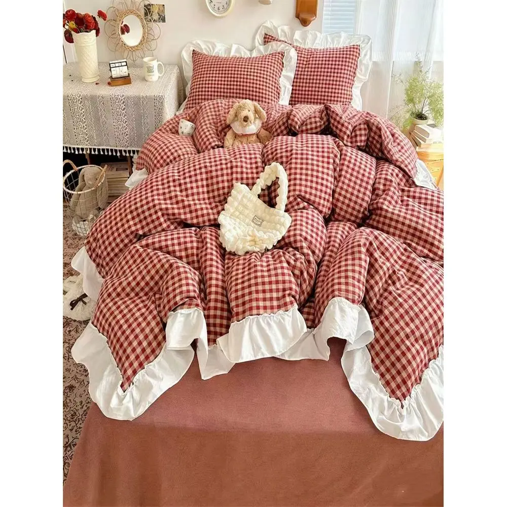 

Plaid Floral Print Bedding Set Including Duvet Cover And Pillowcases No Filler, Soft And Breathable Fabric Suitable For All Sea
