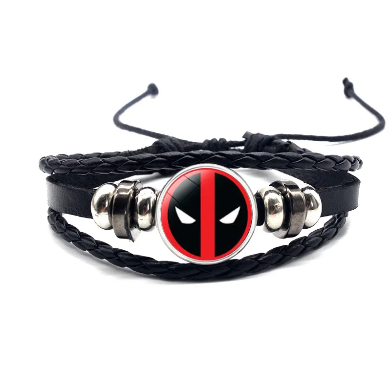 Marvel Heroes Anime Characters Hulk Spiderman Deadpool Titanium Jewelry Shield Time Gemstone Leather Bracelet Men andWomen Gifts