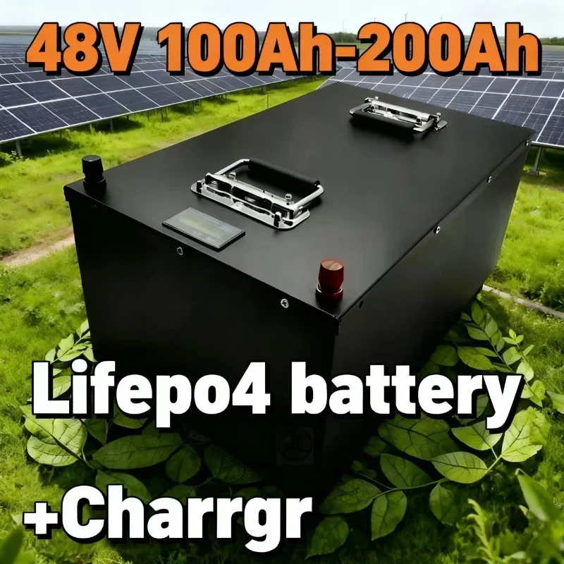 Batteria 48V LiFePO4 100Ah-200Ah con BMS e caricabatterie per sistema solare Camper RV Barca Alimentazione di resistenza fuori rete
