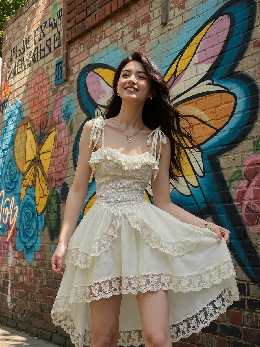 Women'S Dress Applique White Summer Flounced Edge Purple Sheer Drawstring Elasticity Fancy Boho Chic Evening Dance Spring Winter