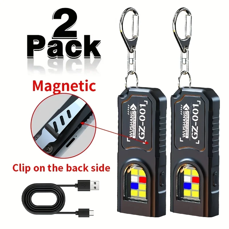 Powerful Mini COB LED Keychain Flashlight USB Rechargeable Hanging Work Light Waterproof Keyring Camping Walking Pocket Lamp