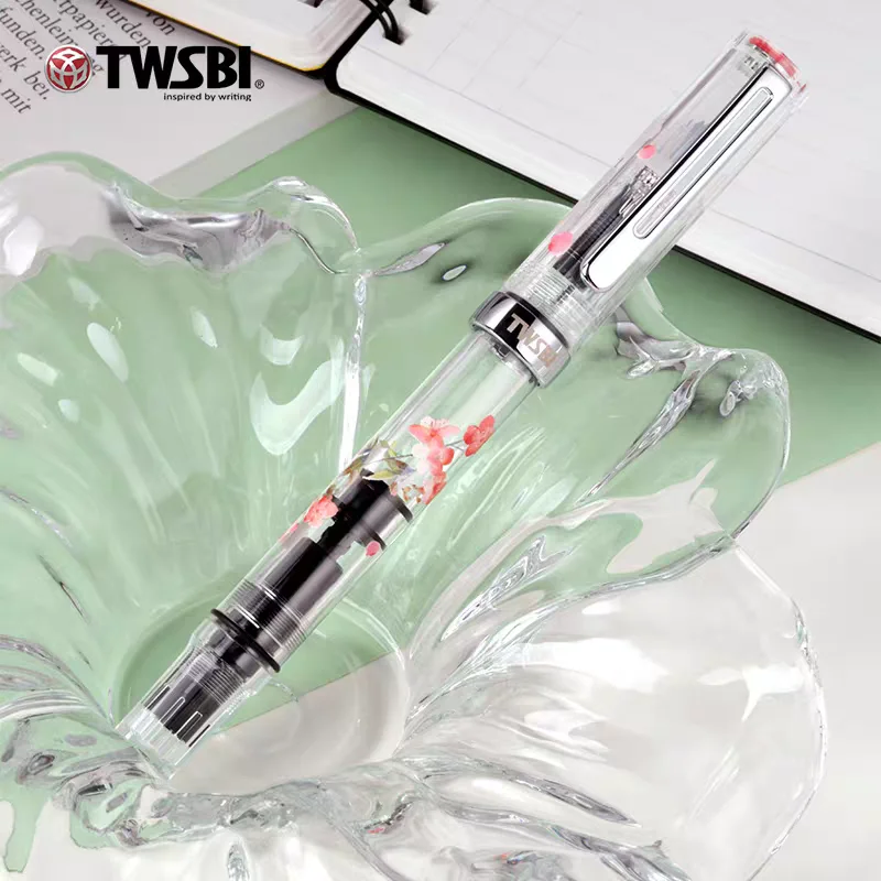 New TWSBI ECO Limited Trumpet Creeper / Sakura Fountain Pen Piston Filling Transparent Pen F/M/ Stub Nib with Cherry Blossom
