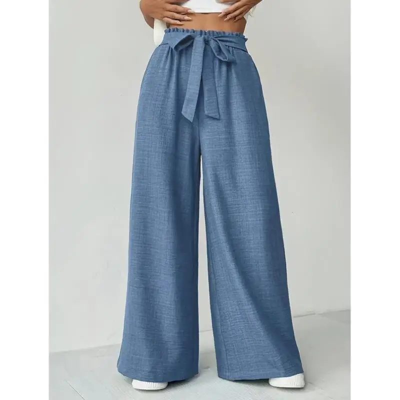 Faionable ارتفاع الخصر جرس بوت السراويل مع حزام الخصر المرن عبر الحدود جديد Sle المرأة عارضة السراويل المواد البلاستيكية #4