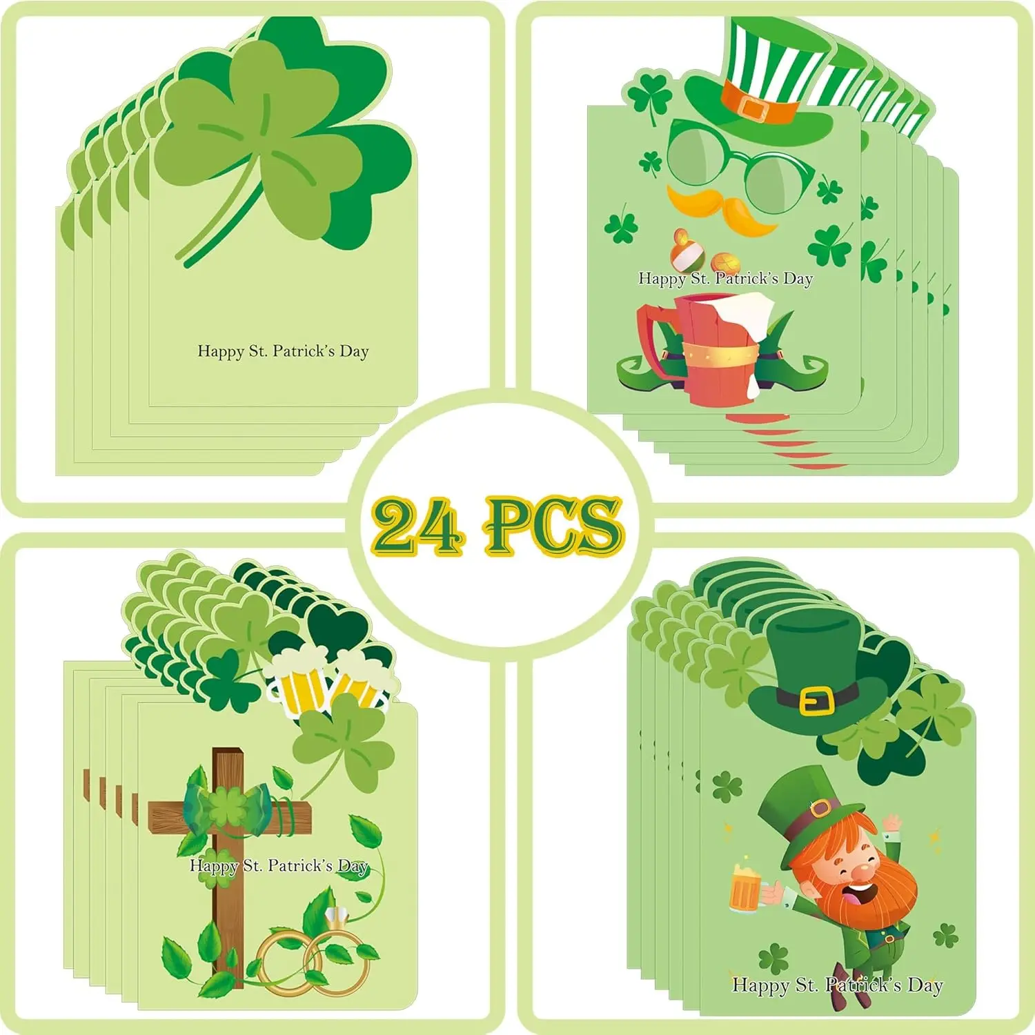 20 Sets Greetings St. Patrick's Day Greeting Cards with Envelopes - 4 x 6 Inch Assorted Irish St Patrick's Elements Shaped Cards