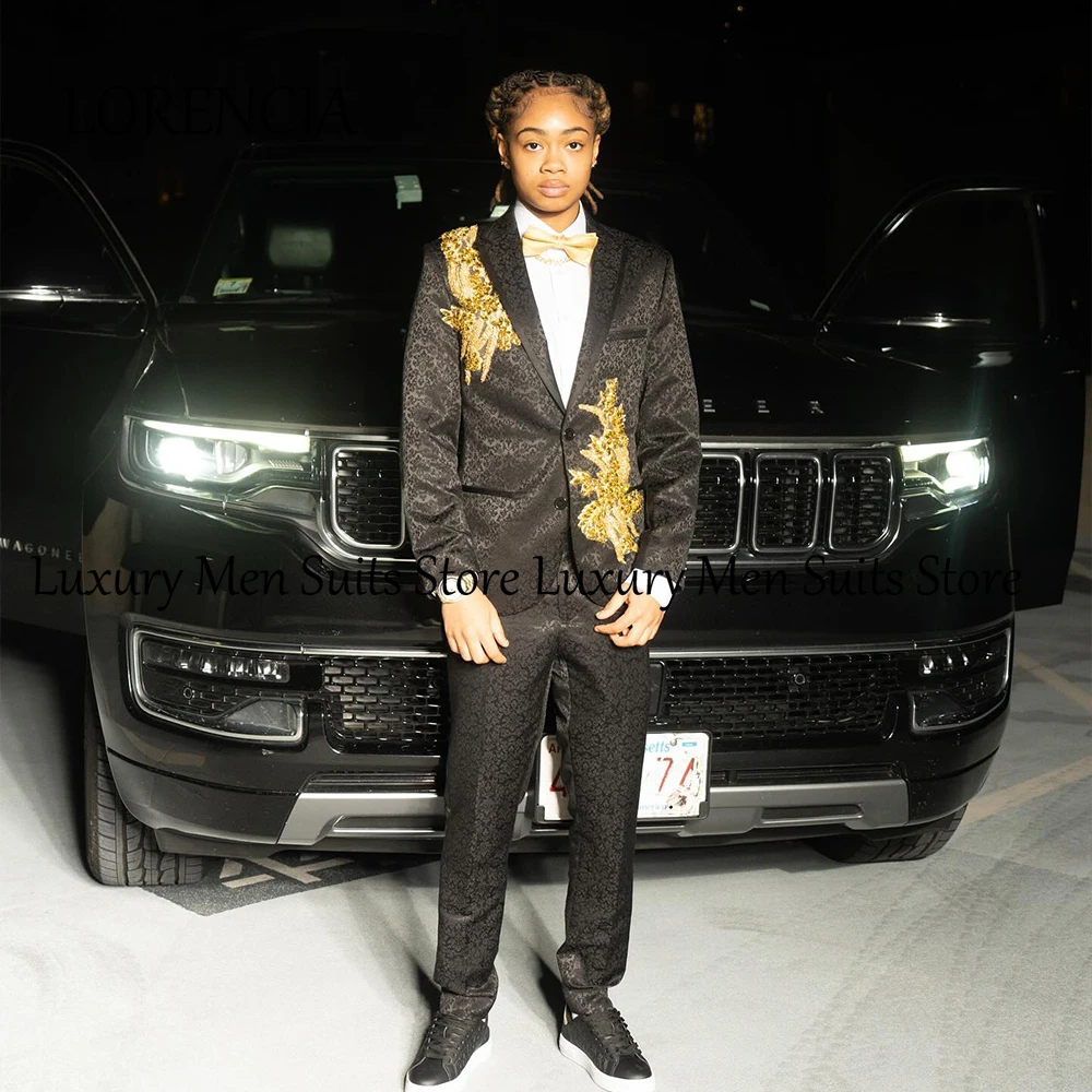 

Elegant Jacquard Suits for Male 2 Pcs Applique Groom Tuxedos Wedding Party Outfits Prom Customized Blazer Pants zomerset heren