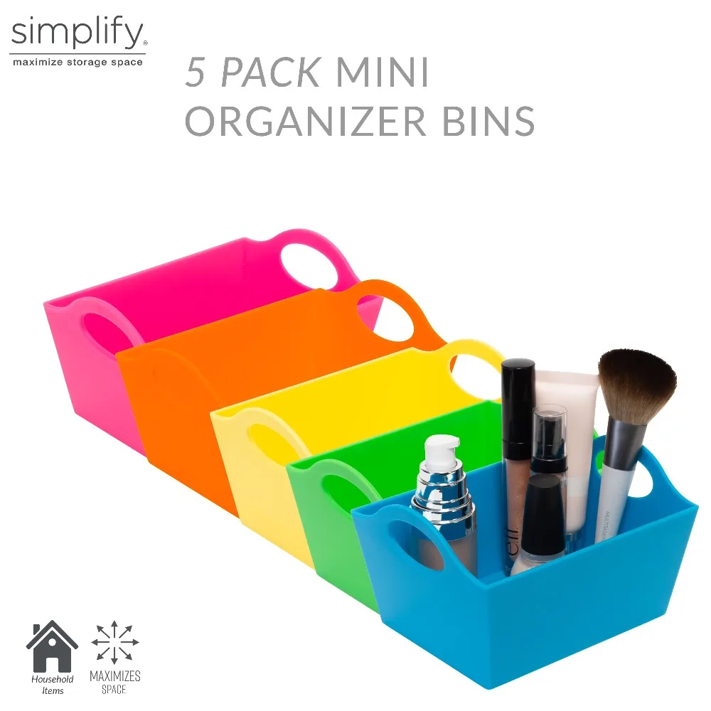 5 Pack Mini Plastic Drawer Organizer Storage Baskets Neon Assorted Small Desk Tidy Trays for Kitchen Office Bathroom Home Organization Accessories