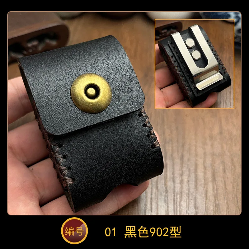 Handmade Leather Lighter Case For zippo zorro Black Genuine Cowhide Regular Lighter Holder Belt Steel Clip Cigarette Accessories