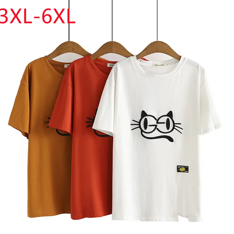 

Large women's embroidered 2022 summer fashion loose Plus Size T-shirt short sleeve 3XL 4XL 5XL 6xl