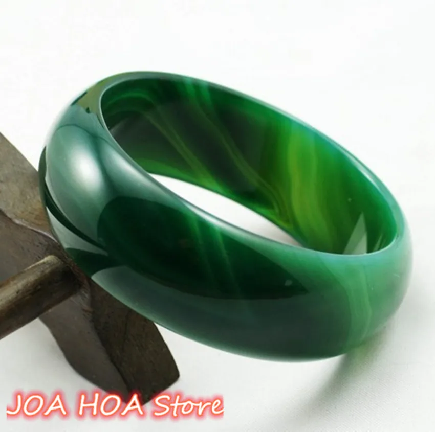 Natural Green Agate Hand-carved Widened Jade Ladies Jewelry Bracelet