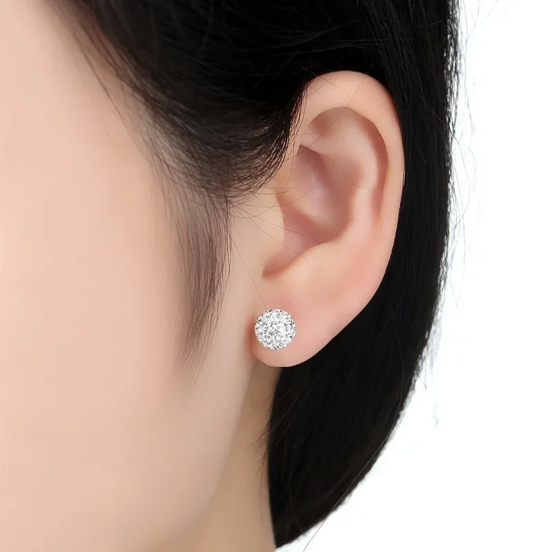 Various Size Ball-Shape Stud Earrings For Women Shiny Micro Crystal Paved Bright Beads Ear Nail Piercing Jewelry Accessories