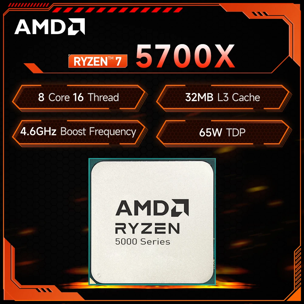 AMD Ryzen 7 5700X New R7 5700X 7NM 4.6GHz L3=32M 8-Cores 16-Threads 65W Socket AM4 DDR4 Zen 3 CPU Processor but without cooler