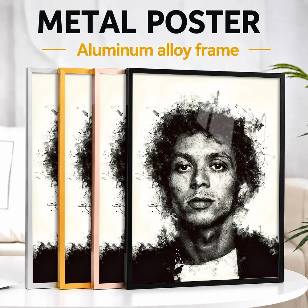 Curly Haired Person Portrait Metal Poster With Aluminum Alloy Frame Customized Scribble Wall Art For Home Office And Library