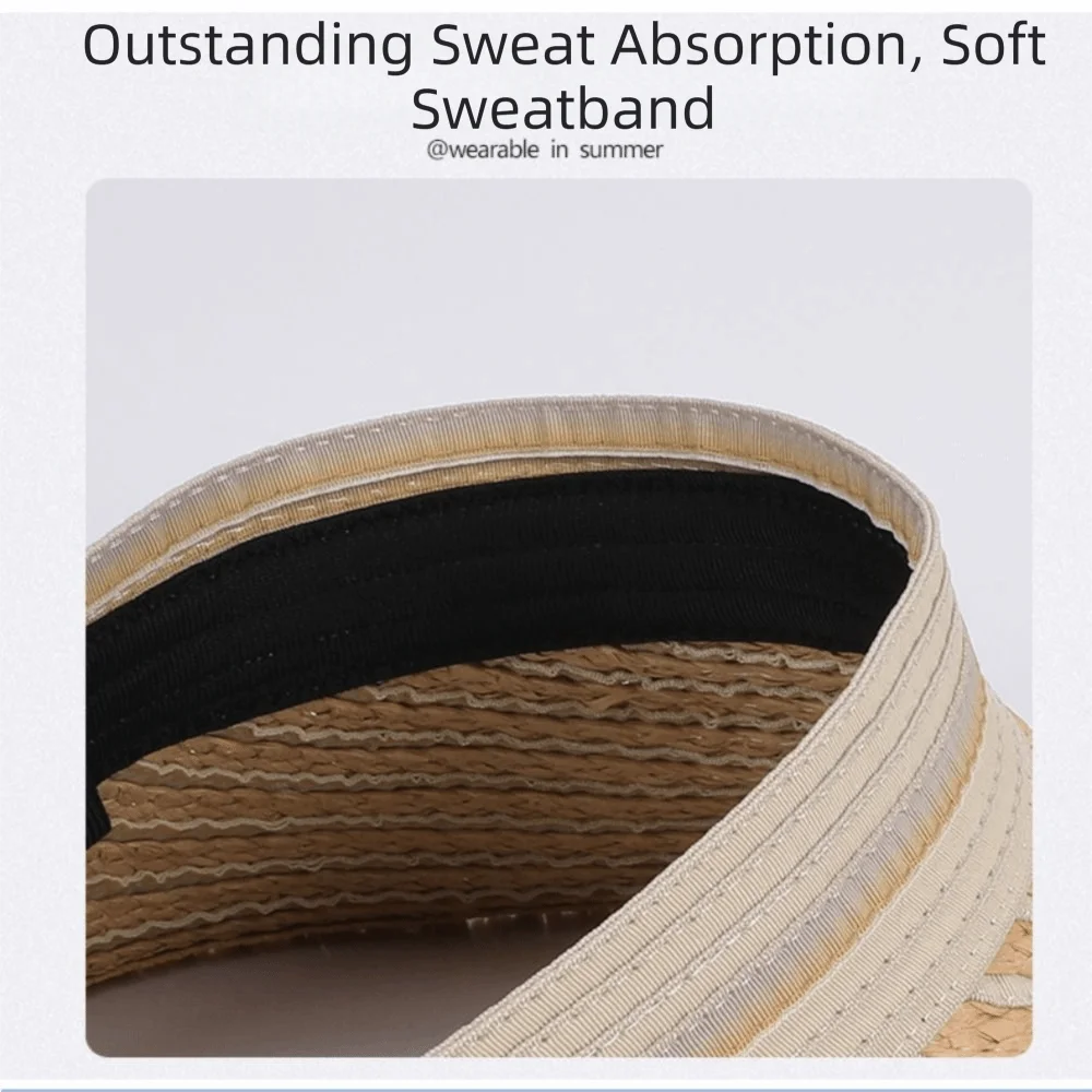 Portable Empty Top Straw Hat Breathable Polyester Sunscreen Hat Versatile Solid Color Folding Sunshade Hat Seaside Vacation