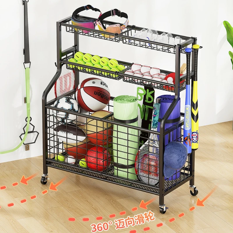 Sports Portable Fitness Equipment Movable Storage Rack, Home Entertainment Multi-layer Cushion Basketball Body Building Racks