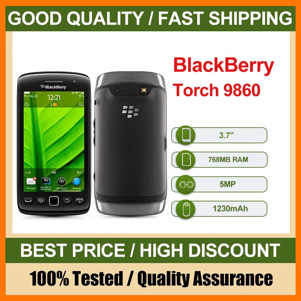 الأصلي المستخدمة بلاك بيري الشعلة 9860 هاتف محمول غير مقفول 3.7 "5MP 768MB RAM الهواتف الذكية حالة جيدة