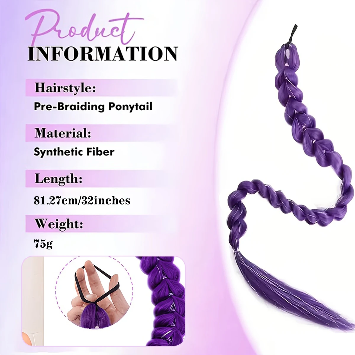 Long Purple Braid Hair Extensions Synthetic Ponytail Wig Hand‑Braided Rave Festival Cosplay Party DIY Styling For Women Girls
