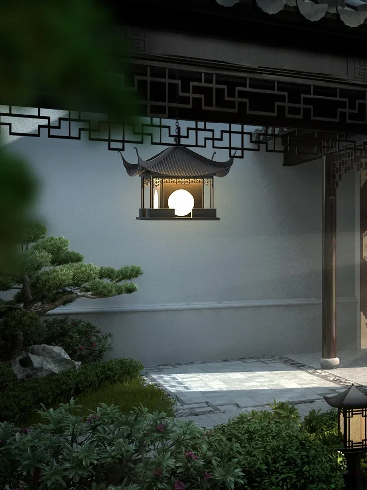 Outdoor Chandelier New Chinese Waterproof Villa Garden Garden Light Corridor Yard Gate Eaves Light Outdoor Gazebo Light