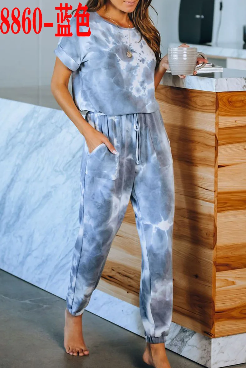 

2025 new women's home clothes short-sleeved suit summer tie-dye printed pajamas
