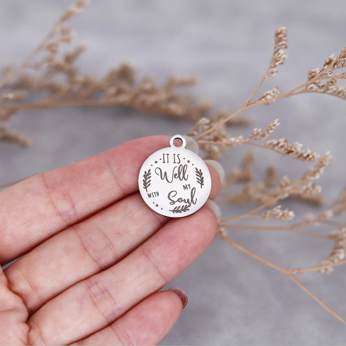 

3Pcs/lot It Is Well with My Soul Laser Engraved Disc Message Stainless Steel Charms Pendants For DIY Jewelry Making Supplier