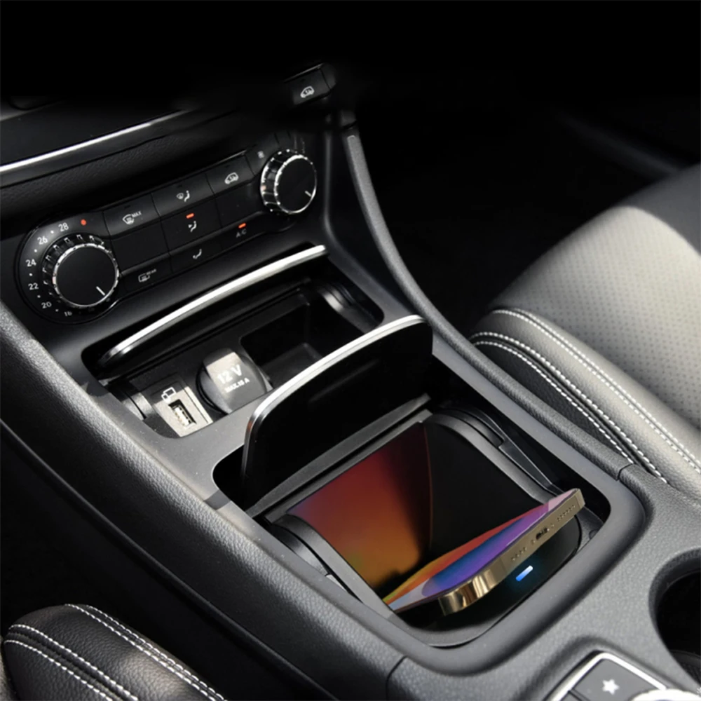 Car Wireless Mobile Phone Charger Center Console Storage QI 18W iPhone fast charge for Mercedes Benz B Class W246 2012–2018