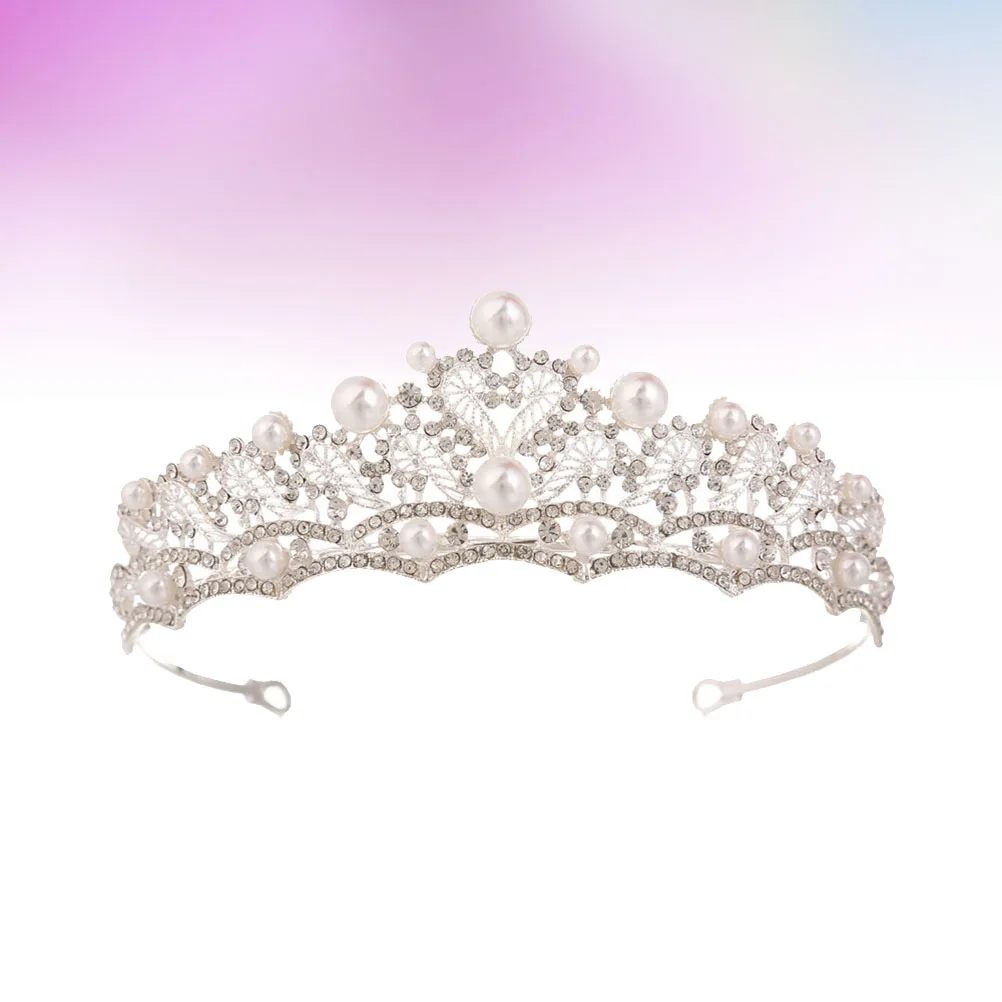 

Pearl Rhinestone Crown Wedding Headpiece for Bridal Tiaras Bride Headpieces Crystal