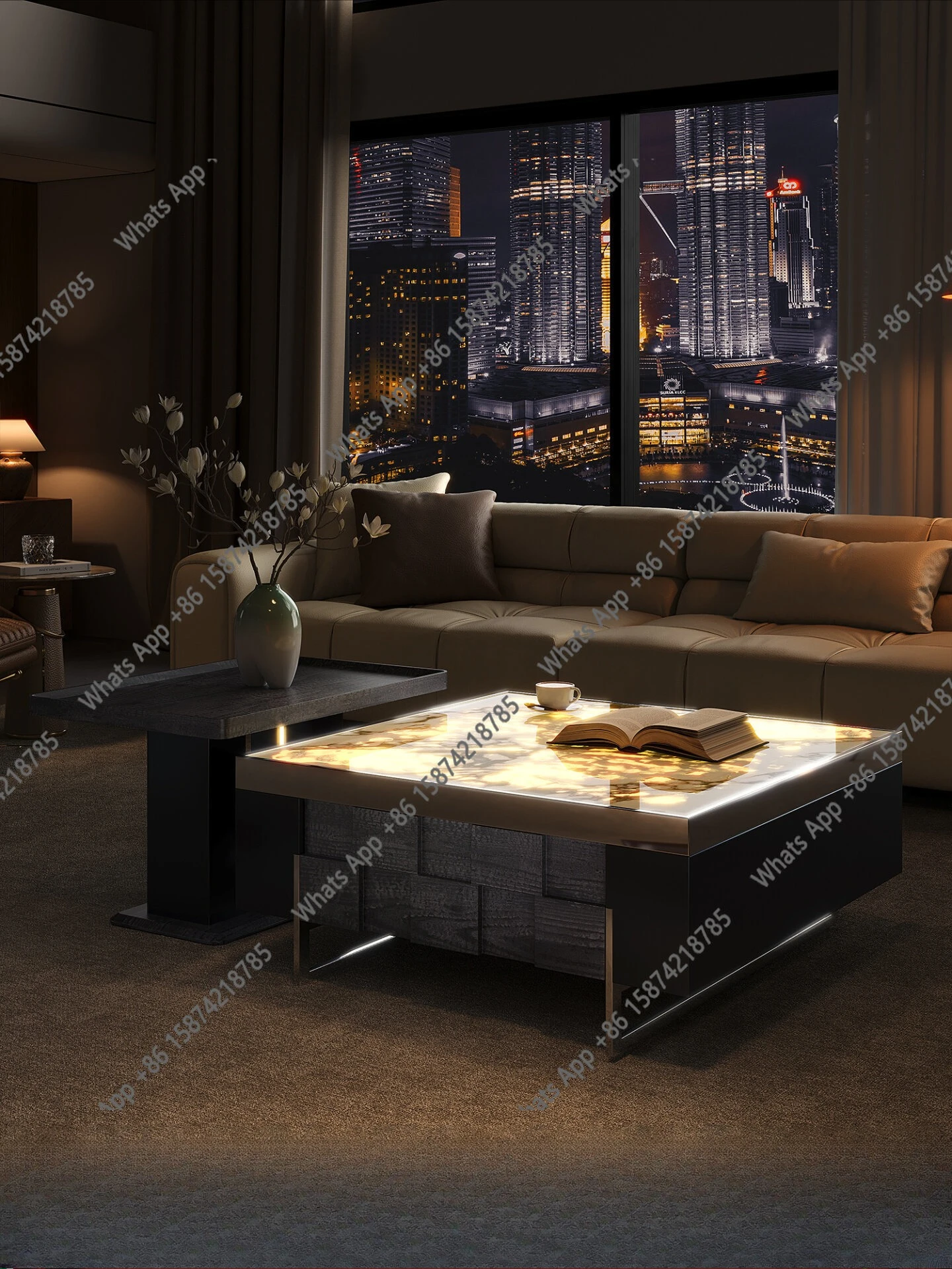 

Qianyue designer luxury stone coffee table combination Italian light luxury high sense home living room coffee table TV cabinet