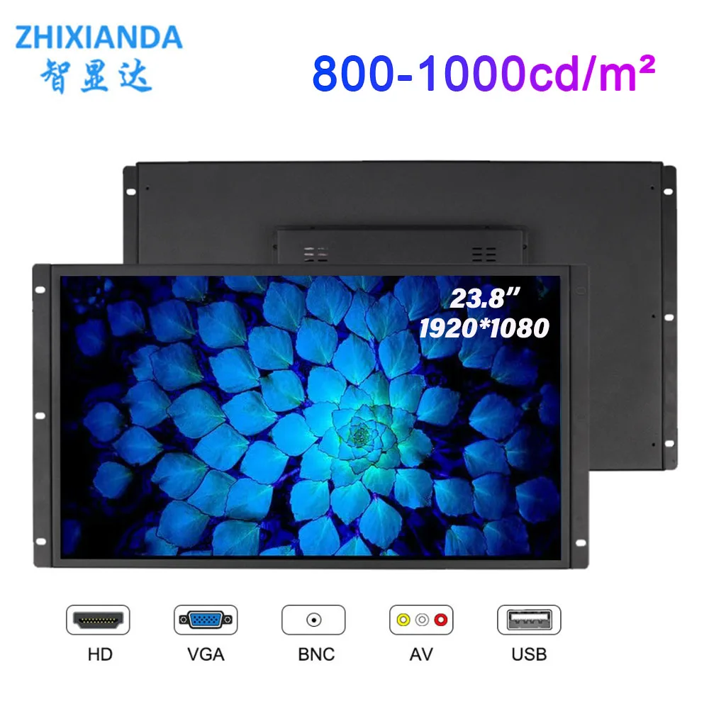 ZHIXIANDA 23.8'' High Brightness 1000nits Outdoor Monitor for Industry LCD Touch Display Open Frame Monitor AV BNC VGA HD USB