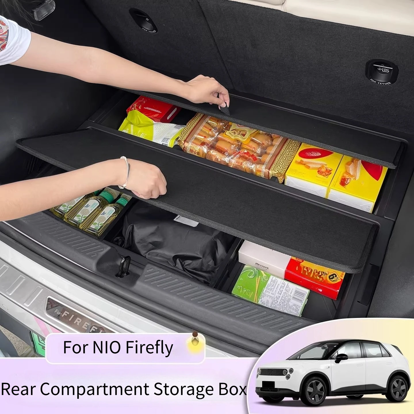 For NIO Firefly Car Trunk Storage Box Rear Compartment Storage Box With Cover Interior Modification Accessories Black 1 Set