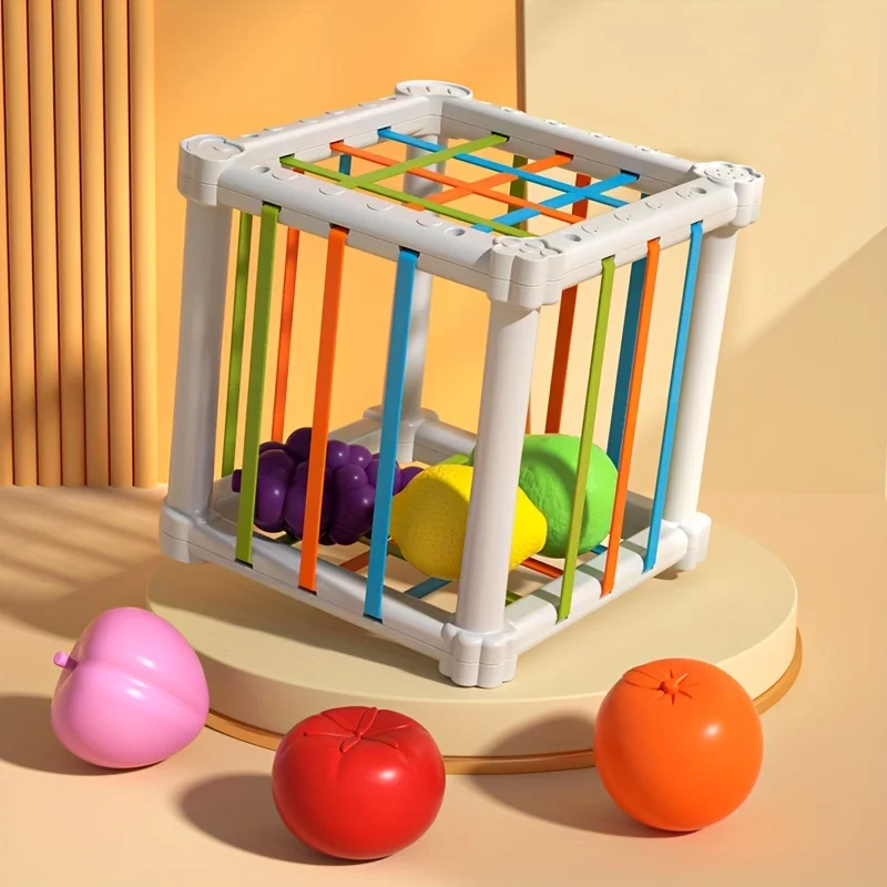 Juguetes clasificadores en forma de 6 frutas para niños pequeños, Aprendizaje Temprano Montessori, habilidades motoras finas, tren de múltiples formas, cubos coloridos, Juguetes