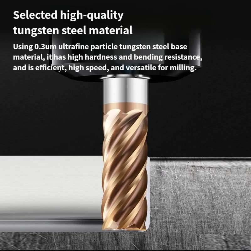 HRC60° 6 Flutes Carbide End Mill 6 Teeth Tungsten Steel Extended Flat Milling Cutter CNC Finishing Machining For Stainless Steel