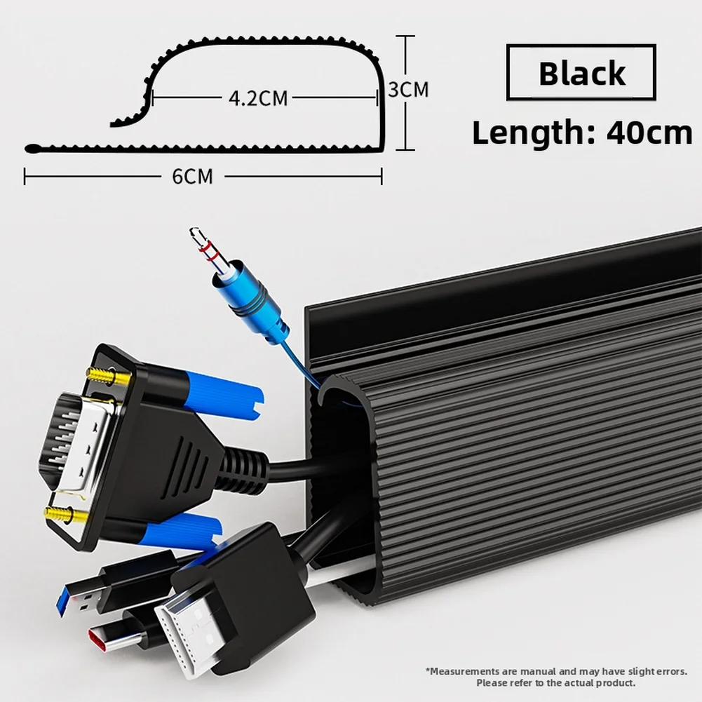 Under Table Cable Management Rack 40x6cm Self-Sticky PVC Cable Duct for Multiple Cables Organization in Tight Space