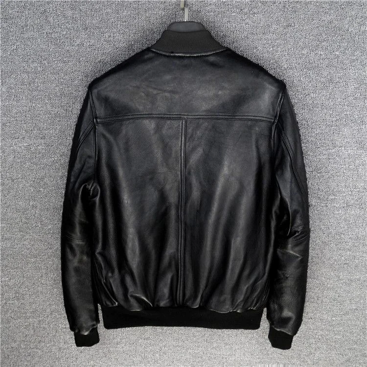 genuine leather 100% fur coat men jacketSpring single men's slim motorcycle baseball suit flight large