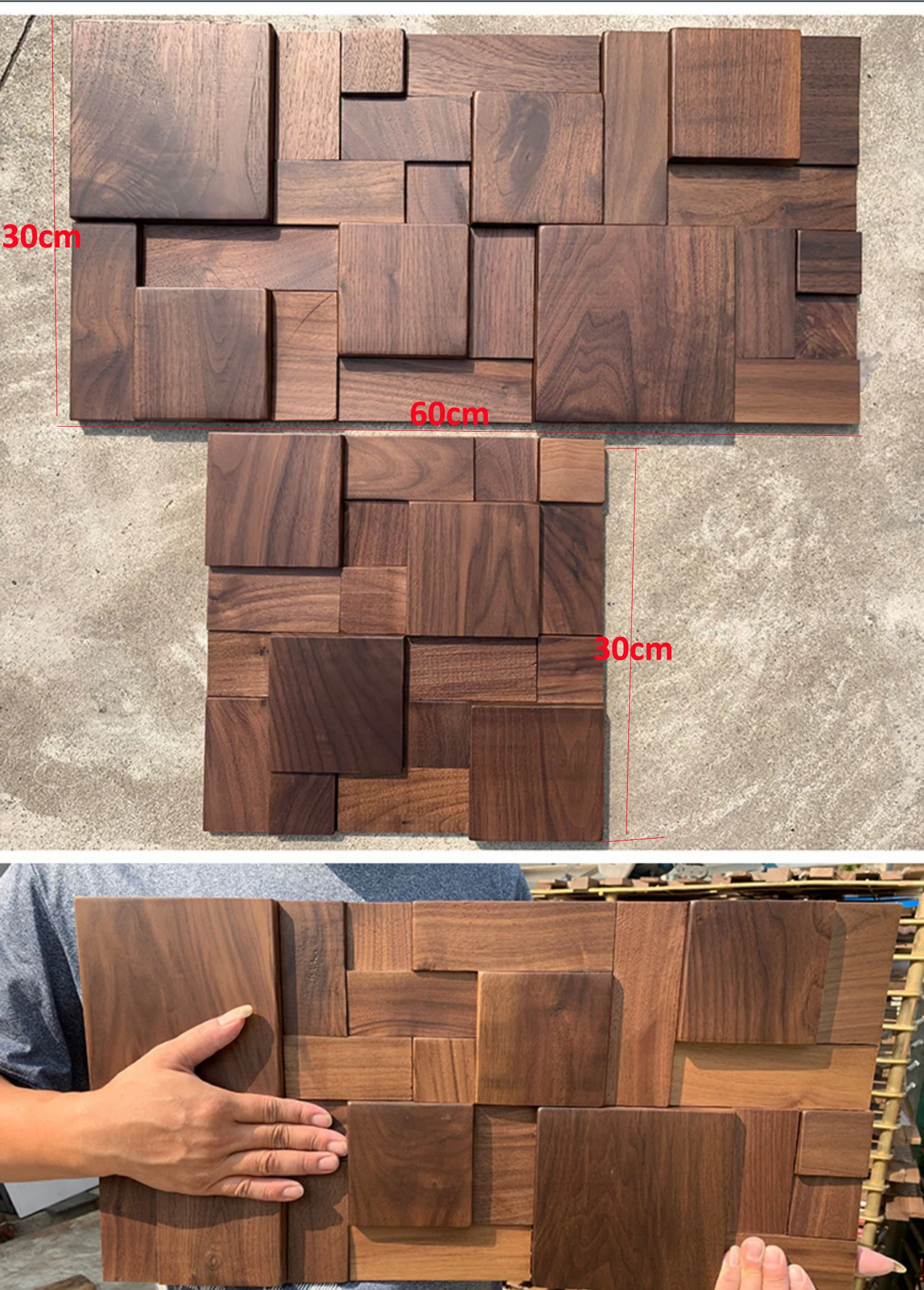 16Pcs/Box Natural Black Walnut Wood Acoustic Wall Panels 30x60cm Sound Absorption Wood Mosaic Tiles for Interior Wall Decor
