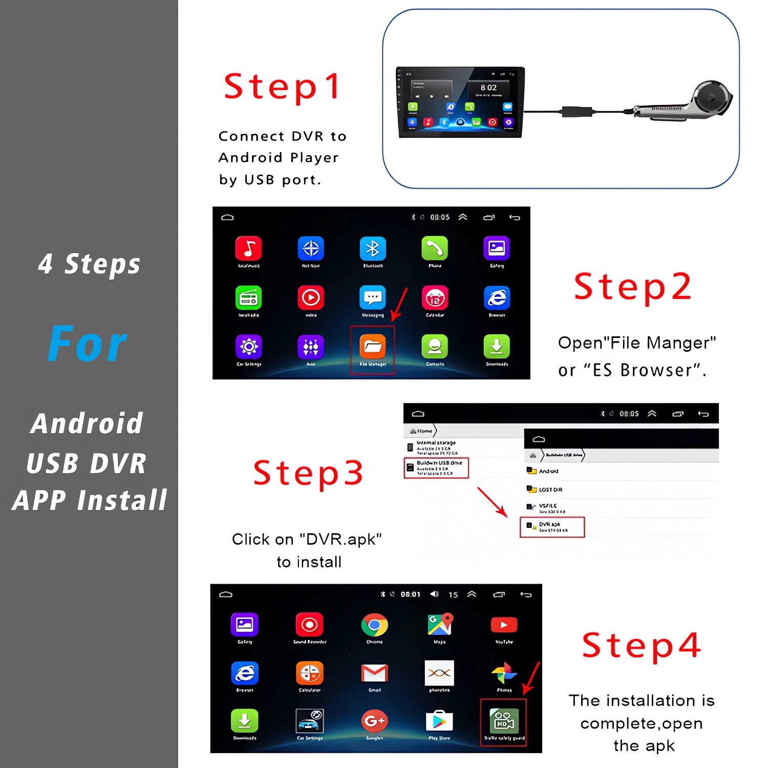 USB Car DVR For Android Media Navigator Dash cam HD Camera Driving Recorder Comes with ADAS Driving Assistance Function image 5