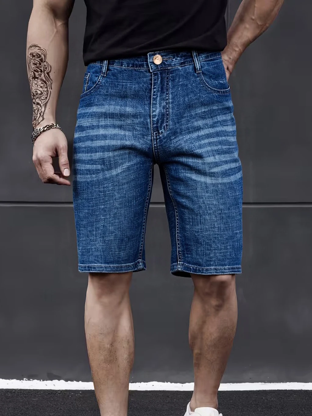 Wthinlee New Business Men's Jeans Casual Straight Stretch Fashion Classic Blue Black Men's Summer Denim Shorts Knee-Length view 5