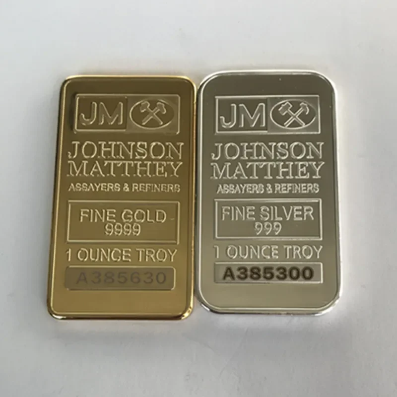 4 pcs The Non magnetic  Johnson Matthey JM  silver gold plated bullion souvenir coin bar with different laser serial number