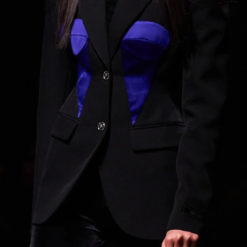 HKSH ブレザー女性のための秋の新シングルブレストコントラストカラースリムフィットシックでエレガントな気質オフィスレディスタイルコート HK10755