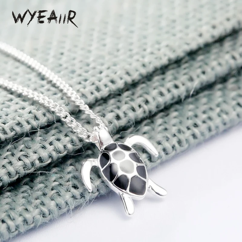 WYEAIIR 925 Sterling Silver Mini Animal Cute Black Drop-glazed Turtle Fine Jewelry Luxury Female Necklace