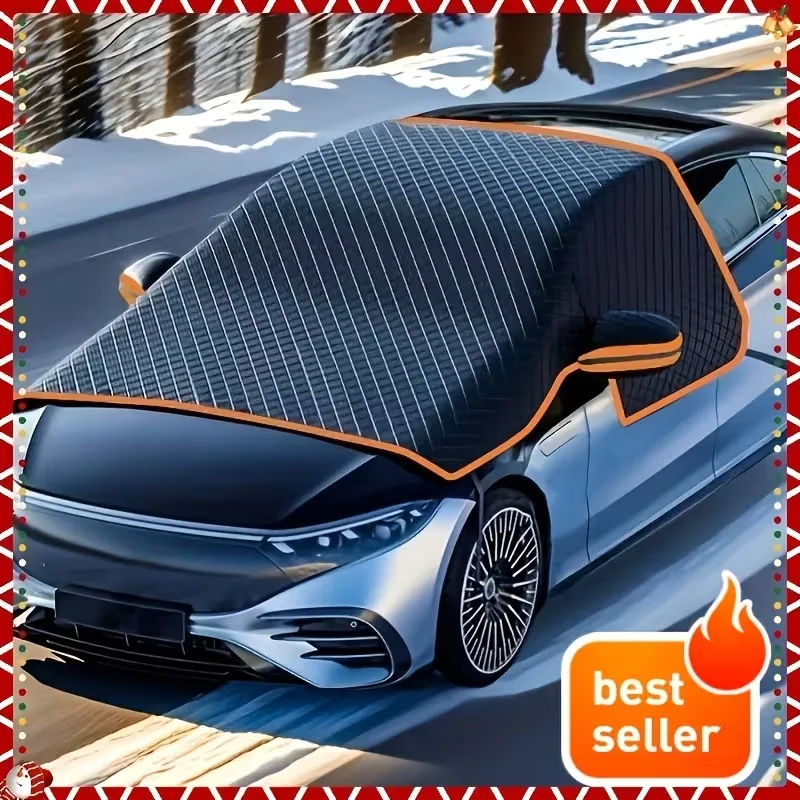 1set Magnetic Fastening Car Windshield Snow Cover Oxford Cloth Windshield Protector UV/Sunshade With Orange Reflective Strip