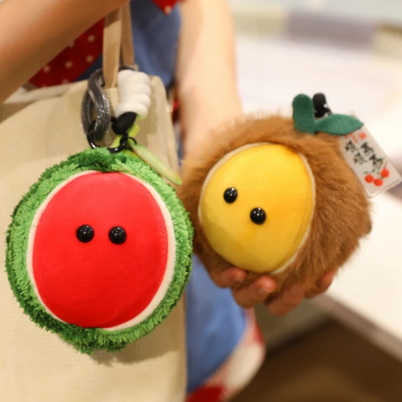 Porte-clés pendentif série fruits de décompression 10cm, décoration de sac à dos, pêche, citron, kaki, châtain, pastèque, poupée