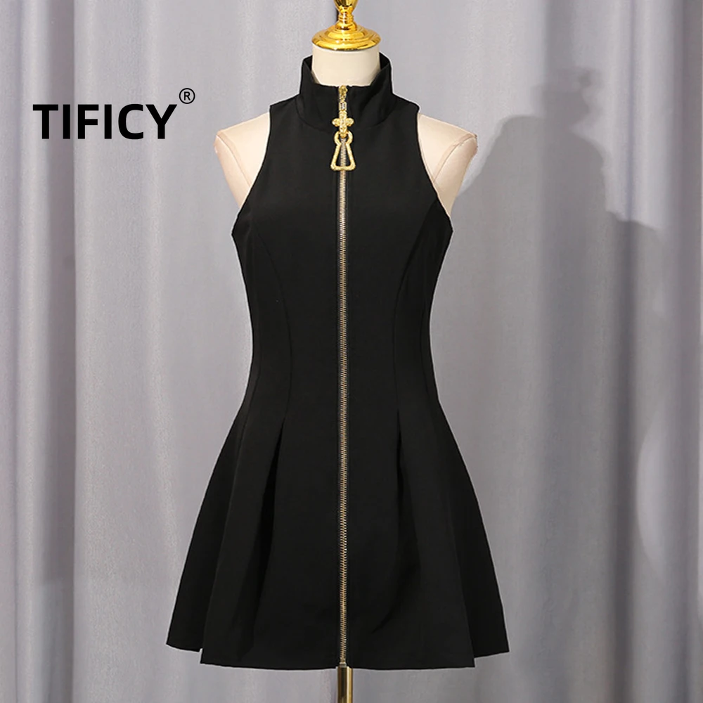 ハイストリートタンクスノースリーブドレスレディースセクシー気質ベストショート秋新作無地ワンピースY2kドレス