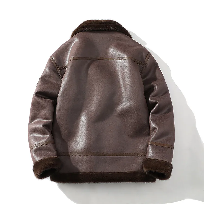 Men's Biker Style Suede Jacket Thickened Fleece Lined Loose Outerwear Luxury And Elegance  Leather And Fur Coat